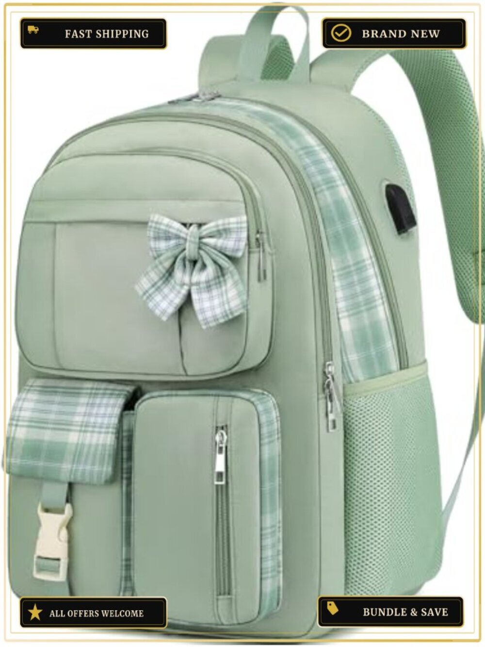 Waterproof School Backpack for Teen Girls, Laptop Bookbag with Detachable Bow,